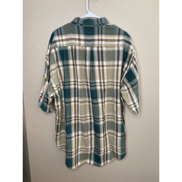 Vintage Izod XL Mens Beige Teal Plaid Short-Sleeve Button-Down Shirt XL Cotton - Picture 3 of 6